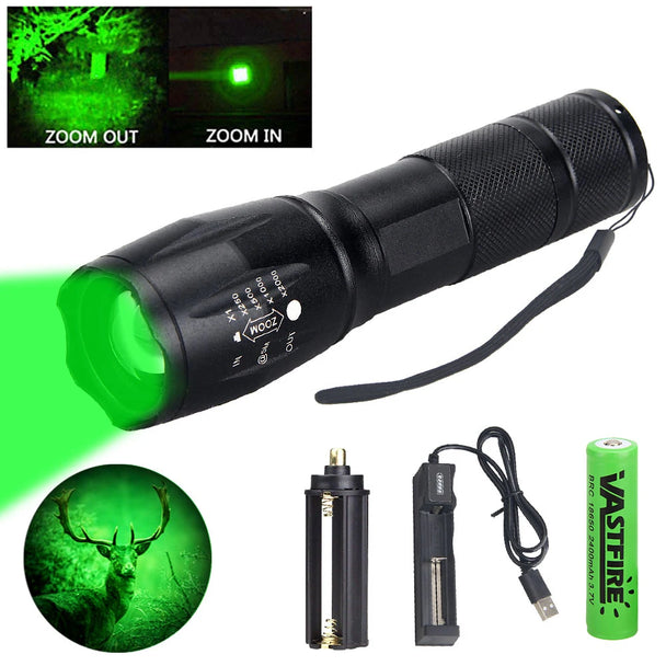 Tactical Green LED 150 Lumen Flashlight with Optical Zoom