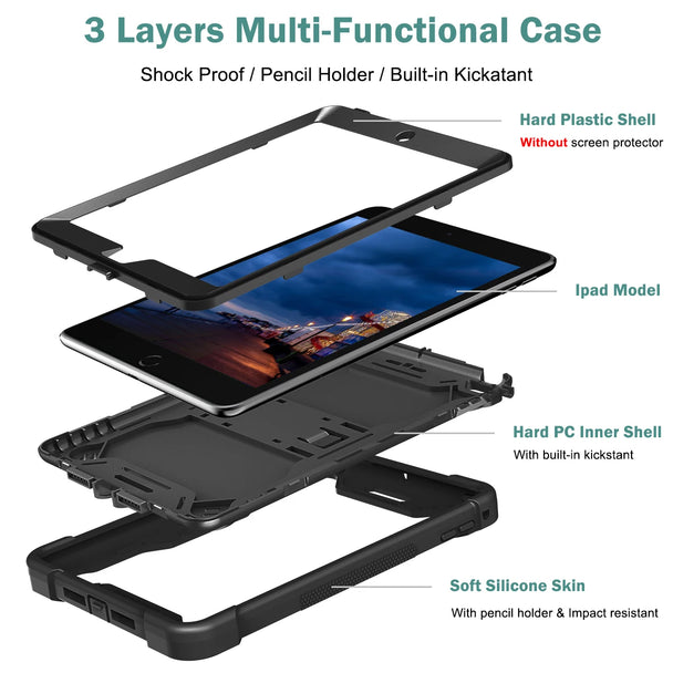 Case For iPad mini 4 and iPad mini 5 (7.9inch) With Kickstand Rugged Full Body Protective Cover
