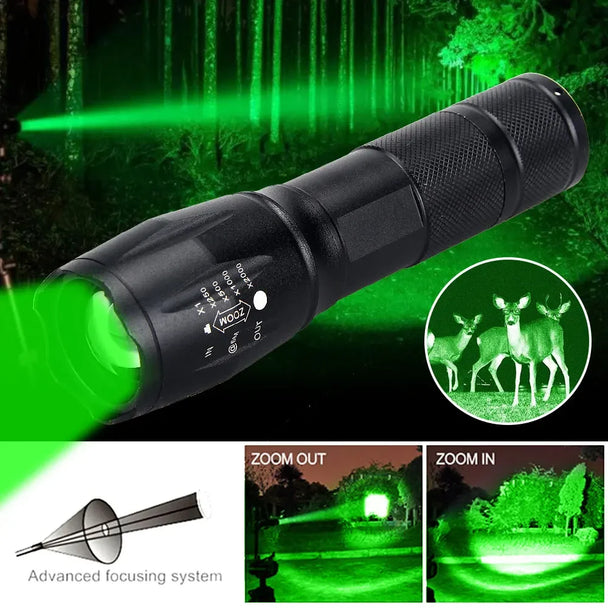 Tactical Green LED 150 Lumen Flashlight with Optical Zoom